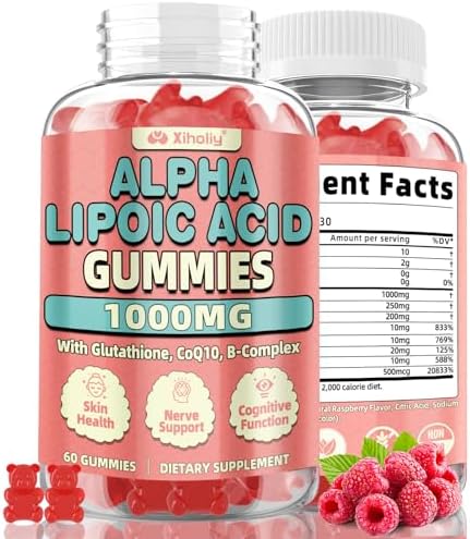 Gomitas de Ácido Alfa Lipoico 1000 MG, Suplemento ALA Potente con Glutatión, CoQ10 y Complejo B, Sin Azúcar, Sabor Frambuesa, 60 Unidades - imagen 1