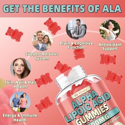 Gomitas de Ácido Alfa Lipoico 1000 MG, Suplemento ALA Potente con Glutatión, CoQ10 y Complejo B, Sin Azúcar, Sabor Frambuesa, 60 Unidades - imagen 2