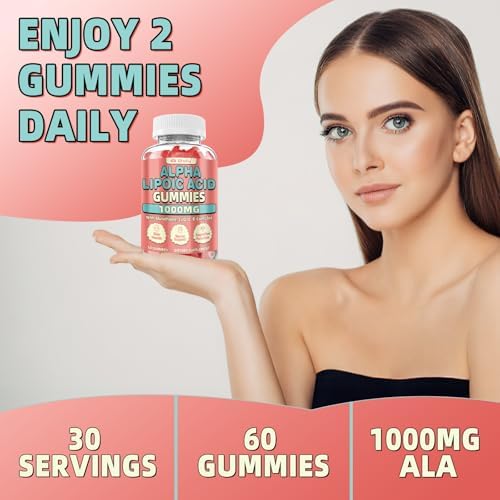 Gomitas de Ácido Alfa Lipoico 1000 MG, Suplemento ALA Potente con Glutatión, CoQ10 y Complejo B, Sin Azúcar, Sabor Frambuesa, 60 Unidades - imagen 6