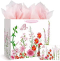 Bolsas de Regalo Konsait de 13 con Flores Rojas y Rosas, Incluye Papel de Seda y Tarjeta para Cumpleaños, Bodas, Baby Shower y Más - imagen 1