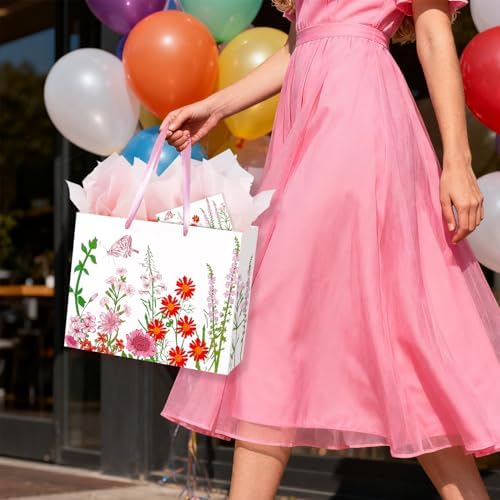 Bolsas de Regalo Konsait de 13 con Flores Rojas y Rosas, Incluye Papel de Seda y Tarjeta para Cumpleaños, Bodas, Baby Shower y Más - imagen 2