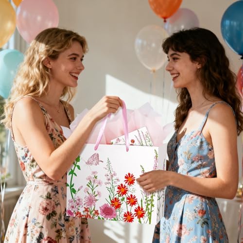 Bolsas de Regalo Konsait de 13 con Flores Rojas y Rosas, Incluye Papel de Seda y Tarjeta para Cumpleaños, Bodas, Baby Shower y Más - imagen 3