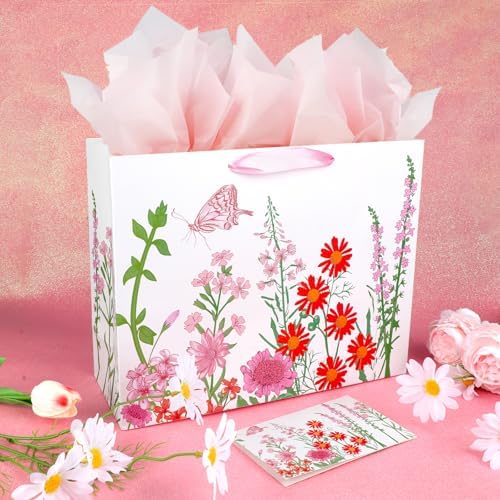 Bolsas de Regalo Konsait de 13 con Flores Rojas y Rosas, Incluye Papel de Seda y Tarjeta para Cumpleaños, Bodas, Baby Shower y Más - imagen 4