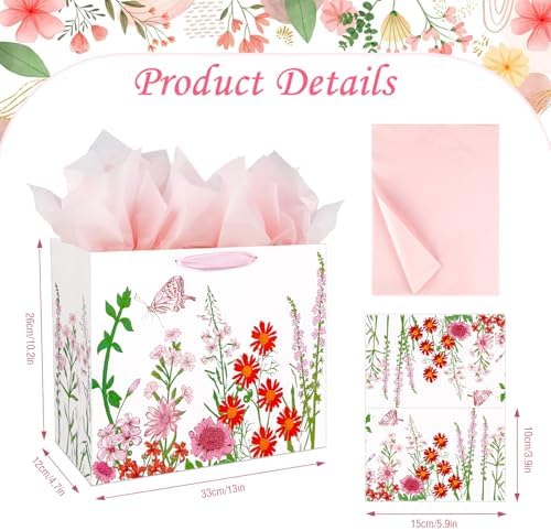 Bolsas de Regalo Konsait de 13 con Flores Rojas y Rosas, Incluye Papel de Seda y Tarjeta para Cumpleaños, Bodas, Baby Shower y Más - imagen 5