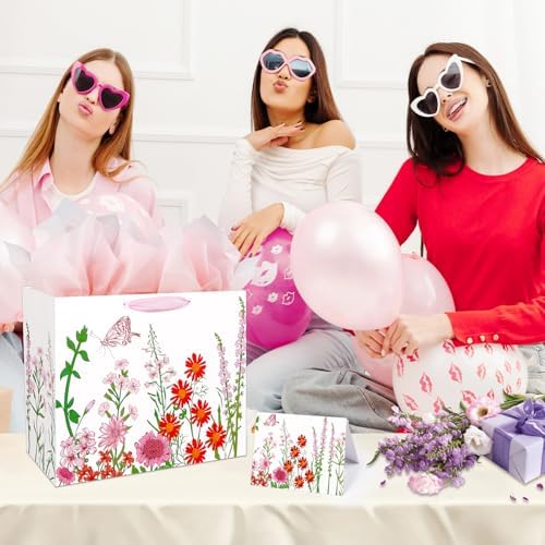 Bolsas de Regalo Konsait de 13 con Flores Rojas y Rosas, Incluye Papel de Seda y Tarjeta para Cumpleaños, Bodas, Baby Shower y Más - imagen 7