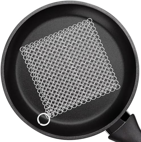 Limpiador de Hierro Fundido, Estropajo de Acero Inoxidable 316 de 6 Pulgadas, Cepillo para Sartén con Anillo, Limpiador de Cadena para Parrillas y - imagen 1