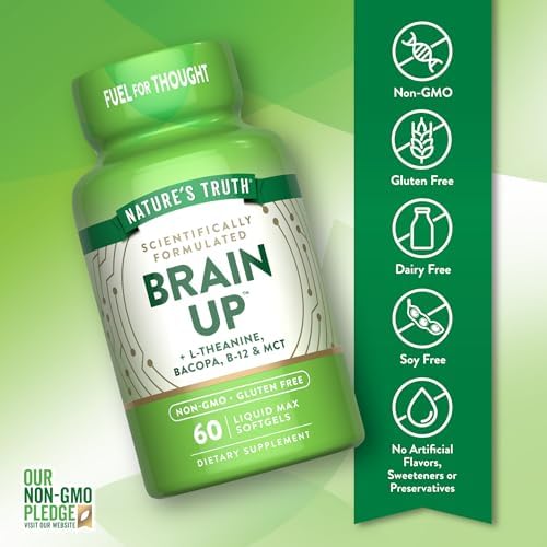 Suplemento Nature's Truth Brain Up Softgels | 60 Cápsulas | Con L-Theanina, Bacopa, B-12 y MCT | No GMO y Libre de Gluten - imagen 3