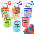24 Sets de Bolsitas para Bebidas con Popotes para Adultos, Bolsas de Plástico Reutilizables para Jugos, Pouches de Capri Sun para Fiestas de Verano y - imagen 1