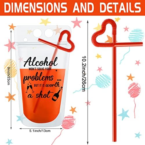 24 Sets de Bolsitas para Bebidas con Popotes para Adultos, Bolsas de Plástico Reutilizables para Jugos, Pouches de Capri Sun para Fiestas de Verano y - imagen 2