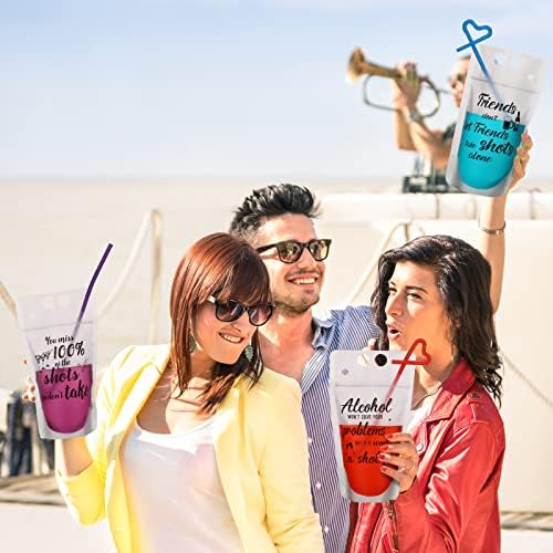 24 Sets de Bolsitas para Bebidas con Popotes para Adultos, Bolsas de Plástico Reutilizables para Jugos, Pouches de Capri Sun para Fiestas de Verano y - imagen 4