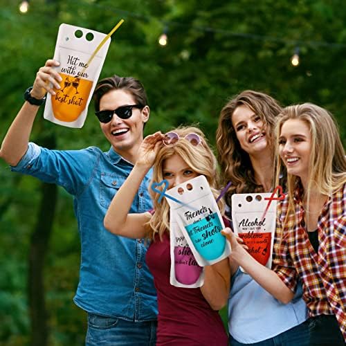 24 Sets de Bolsitas para Bebidas con Popotes para Adultos, Bolsas de Plástico Reutilizables para Jugos, Pouches de Capri Sun para Fiestas de Verano y - imagen 5