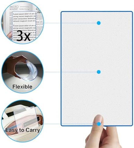 Juego de 4 Lentes de Aumento 3X para Lectura, Lentes Fresnel de PVC Liviano con 4 Regla Marcadora para Baja Visión y Personas Mayores - imagen 4