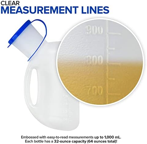 Botella Urinaria Unisex (1 Paquete) - Urinario Portátil para Mujeres y Hombres - Dispositivo de Orina Femenino con Tapa - 32 Oz - Embudo para Orinar - imagen 4