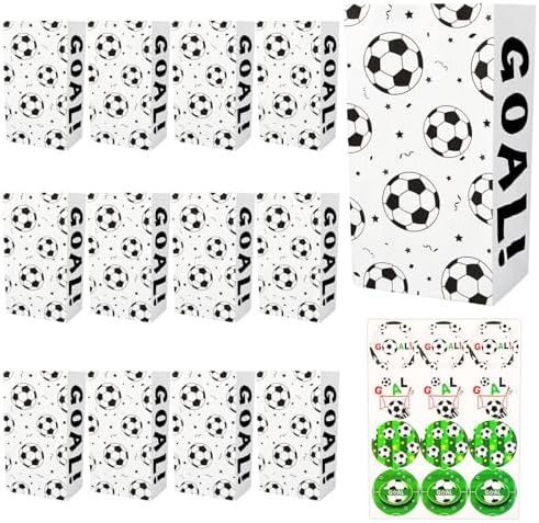 BLMHTWO Paquete de 12 Bolsas de Snack de Fútbol - Bolsas de Regalo con Stickers para Fiestas de Niños y Cumpleaños - imagen 1