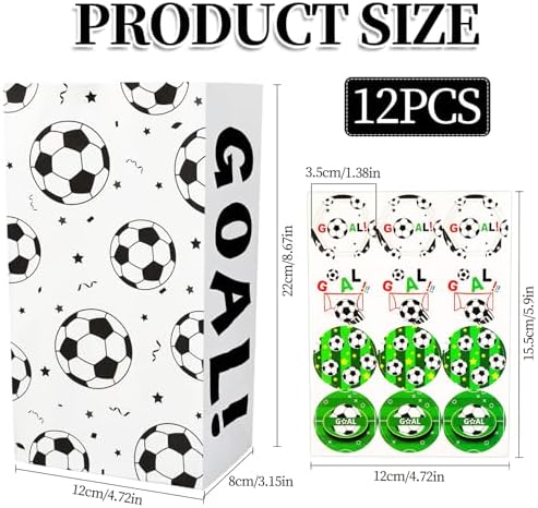 BLMHTWO Paquete de 12 Bolsas de Snack de Fútbol - Bolsas de Regalo con Stickers para Fiestas de Niños y Cumpleaños - imagen 2