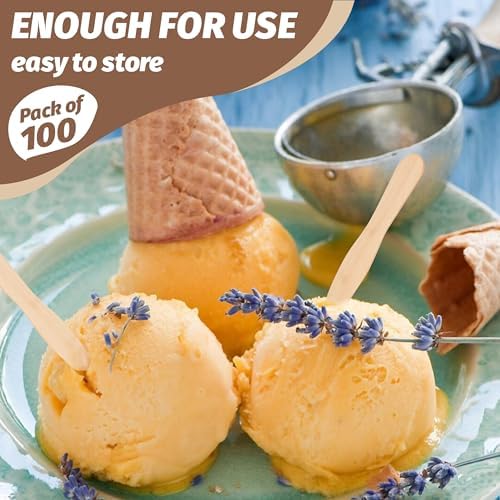 Cucharas de Madera ANTETOK para Helado de 3 Pulgadas, 100 Piezas, Cucharas Desechables Pequeñas, Biodegradables para Fiestas, Bodas y Camping - imagen 3