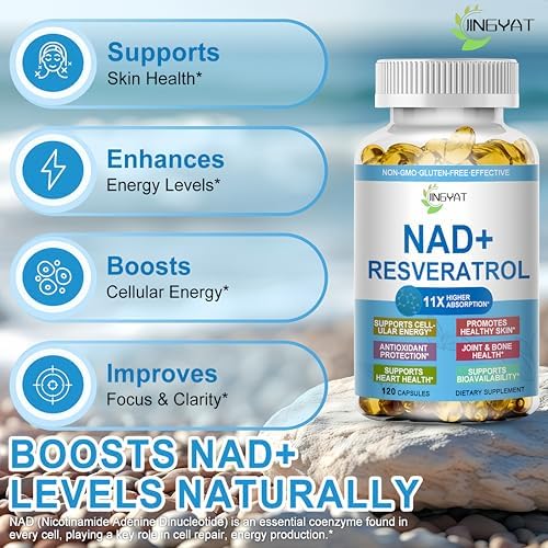Suplemento JINGYAT 11 en 1 de NAD con Resveratrol, CoQ10, Quercetina, Colágeno y Semilla de Uva para Energía Celular, Enfoque Mental y Antioxidantes - imagen 3