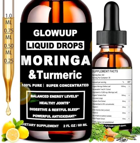 Gotas Líquidas de Moringa Orgánica, Hojas de Moringa Puras con Cúrcuma, Pimienta Negra y Vitamina C E - Antioxidante, Articulaciones, Digestión e - imagen 1
