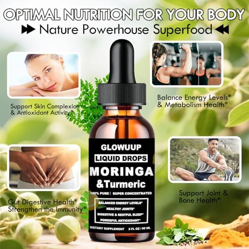 Gotas Líquidas de Moringa Orgánica, Hojas de Moringa Puras con Cúrcuma, Pimienta Negra y Vitamina C E - Antioxidante, Articulaciones, Digestión e - imagen 3
