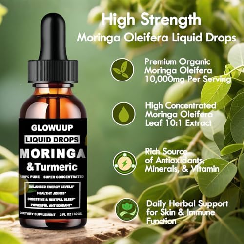 Gotas Líquidas de Moringa Orgánica, Hojas de Moringa Puras con Cúrcuma, Pimienta Negra y Vitamina C E - Antioxidante, Articulaciones, Digestión e - imagen 4