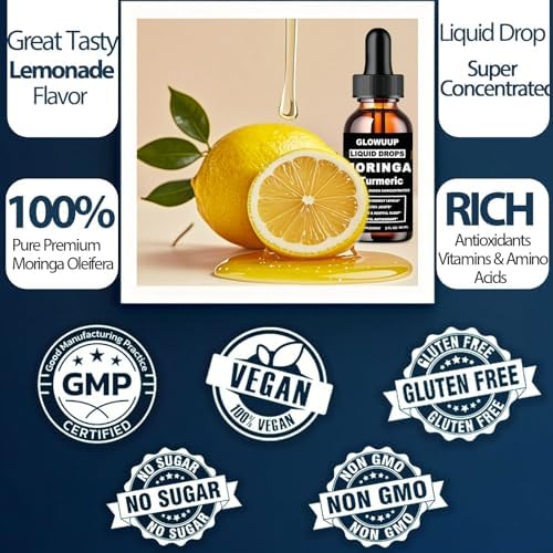 Gotas Líquidas de Moringa Orgánica, Hojas de Moringa Puras con Cúrcuma, Pimienta Negra y Vitamina C E - Antioxidante, Articulaciones, Digestión e - imagen 6