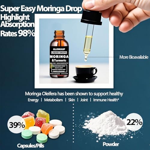 Gotas Líquidas de Moringa Orgánica, Hojas de Moringa Puras con Cúrcuma, Pimienta Negra y Vitamina C E - Antioxidante, Articulaciones, Digestión e - imagen 7