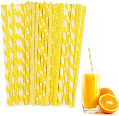 Popotes de Papel Amarillos Desechables, 100 Piezas para Decoraciones de Fiestas, Cumpleaños, Bodas, Bautizos, Jugos, Batidos y Buffets - imagen 1