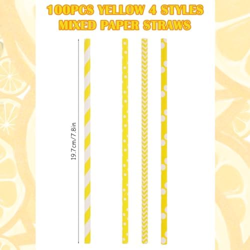Popotes de Papel Amarillos Desechables, 100 Piezas para Decoraciones de Fiestas, Cumpleaños, Bodas, Bautizos, Jugos, Batidos y Buffets - imagen 2