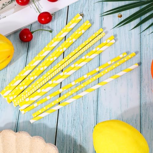 Popotes de Papel Amarillos Desechables, 100 Piezas para Decoraciones de Fiestas, Cumpleaños, Bodas, Bautizos, Jugos, Batidos y Buffets - imagen 3