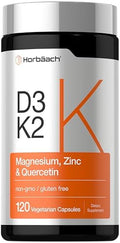 Horbäach Vitamina D3 K2 | 5000 IU D3 | 120 Cápsulas | Con Magnesio, Zinc y Quercetina | Suplemento Vegetariano, No GMO, Sin Gluten - imagen 1