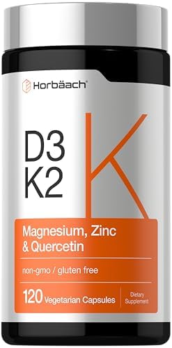 Horbäach Vitamina D3 K2 | 5000 IU D3 | 120 Cápsulas | Con Magnesio, Zinc y Quercetina | Suplemento Vegetariano, No GMO, Sin Gluten - imagen 1