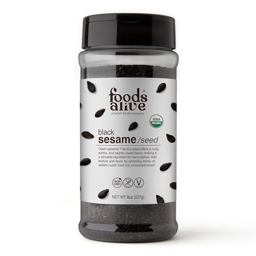 Semillas de Sésamo Negro Orgánicas Foods Alive 8 oz en Tarro, No GMO, Kosher, Sin Gluten, Keto, Paleo, Fuente de Proteína (227g) - imagen 1