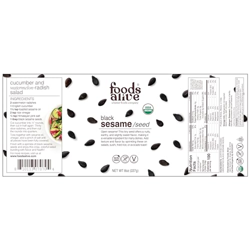 Semillas de Sésamo Negro Orgánicas Foods Alive 8 oz en Tarro, No GMO, Kosher, Sin Gluten, Keto, Paleo, Fuente de Proteína (227g) - imagen 3