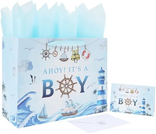 Set de Bolsa de Regalo Grande Qirrmiy de 13'' para Cumpleaños de Niño con Asas, Tarjeta de Felicitación, Papel de Seda y Stickers, 1 Pcs - imagen 1