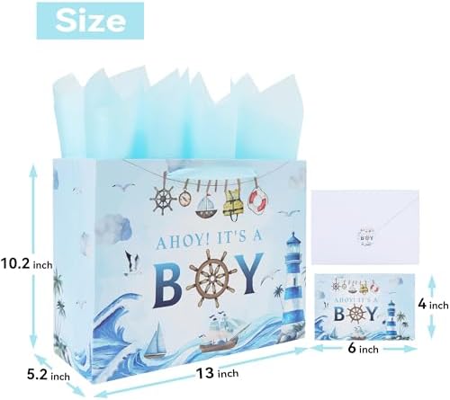 Set de Bolsa de Regalo Grande Qirrmiy de 13'' para Cumpleaños de Niño con Asas, Tarjeta de Felicitación, Papel de Seda y Stickers, 1 Pcs - imagen 2
