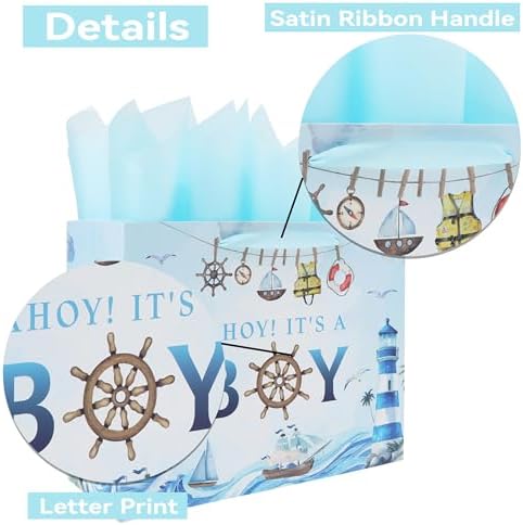 Set de Bolsa de Regalo Grande Qirrmiy de 13'' para Cumpleaños de Niño con Asas, Tarjeta de Felicitación, Papel de Seda y Stickers, 1 Pcs - imagen 4