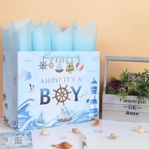 Set de Bolsa de Regalo Grande Qirrmiy de 13'' para Cumpleaños de Niño con Asas, Tarjeta de Felicitación, Papel de Seda y Stickers, 1 Pcs - imagen 5