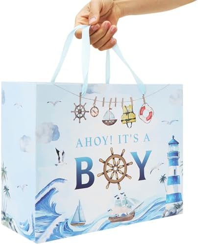 Set de Bolsa de Regalo Grande Qirrmiy de 13'' para Cumpleaños de Niño con Asas, Tarjeta de Felicitación, Papel de Seda y Stickers, 1 Pcs - imagen 6
