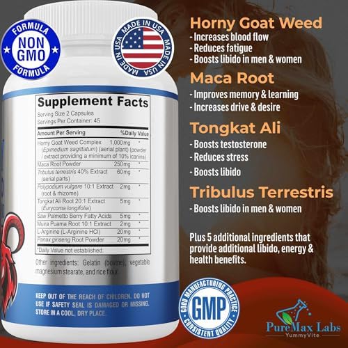 Horny Goat Weed 1364mg Extra Fuerte con Maca, L-Arginina y Ginseng, Aumenta Rendimiento, Energía y Resistencia, Fórmula No GMO, 90 Cápsulas - imagen 2