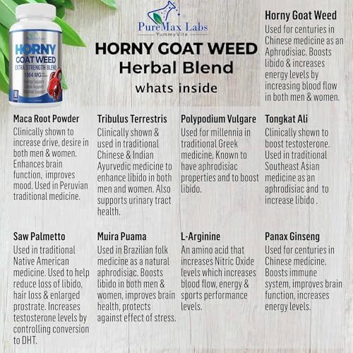 Horny Goat Weed 1364mg Extra Fuerte con Maca, L-Arginina y Ginseng, Aumenta Rendimiento, Energía y Resistencia, Fórmula No GMO, 90 Cápsulas - imagen 3