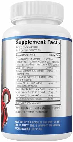 Horny Goat Weed 1364mg Extra Fuerte con Maca, L-Arginina y Ginseng, Aumenta Rendimiento, Energía y Resistencia, Fórmula No GMO, 90 Cápsulas - imagen 6