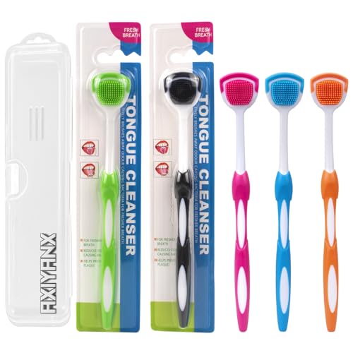 Juego de 5 Limpiadores de Lengua y Cepillos para Adultos con Estuche de Viaje, Micro Cerdas (5 Colores) - imagen 1