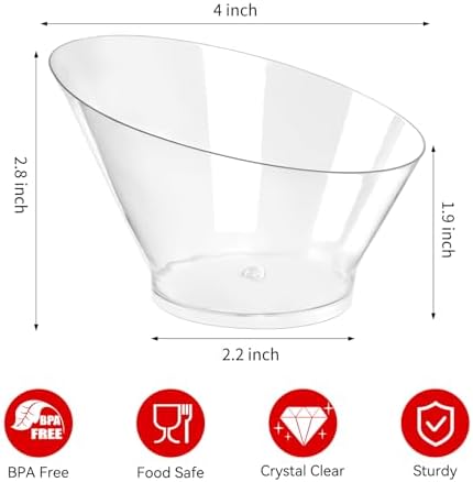 Tazones de Plástico Soelomu de 6 oz, Paquete de 20, Tazones Pequeños Angulados Transparentes para Aperitivos, Postres, Helados, Ensaladas, Papas y - imagen 2