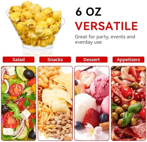 Tazones de Plástico Soelomu de 6 oz, Paquete de 20, Tazones Pequeños Angulados Transparentes para Aperitivos, Postres, Helados, Ensaladas, Papas y - imagen 7