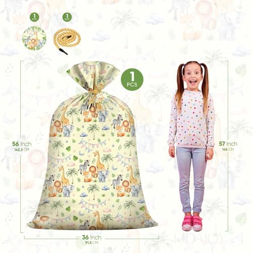 KIDAJOY 1 Pz Bolsa Grande de Plástico para Regalos de Animales - 56 * 36 Pulgadas, Diseño de Animales para Baby Shower, Fiestas de Nuevos Nacidos, - imagen 2