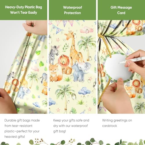 KIDAJOY 1 Pz Bolsa Grande de Plástico para Regalos de Animales - 56 * 36 Pulgadas, Diseño de Animales para Baby Shower, Fiestas de Nuevos Nacidos, - imagen 4