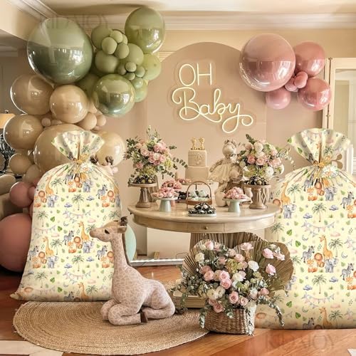 KIDAJOY 1 Pz Bolsa Grande de Plástico para Regalos de Animales - 56 * 36 Pulgadas, Diseño de Animales para Baby Shower, Fiestas de Nuevos Nacidos, - imagen 5