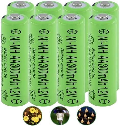 Baterías Recargables AA Ni-MH 300 mAh 1.2V Yibatopow - Paquete de 8, Ideal para Luces Solares Exteriores, Luces de Cadena y Caminos - imagen 1