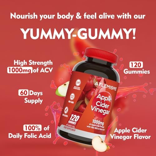 Gomitas de Vinagre de Sidra de Manzana ATLEMISME, 120 piezas (2 meses), Máxima Potencia 1000mg con Vitaminas B y Antioxidantes para Digestión, - imagen 3
