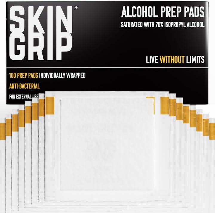Toallitas Antisépticas Skin Grip – 100 Piezas, Envases Individuales, Saturadas con 70% de Alcohol Isopropílico – Ideal para Preparar la Piel para - imagen 1